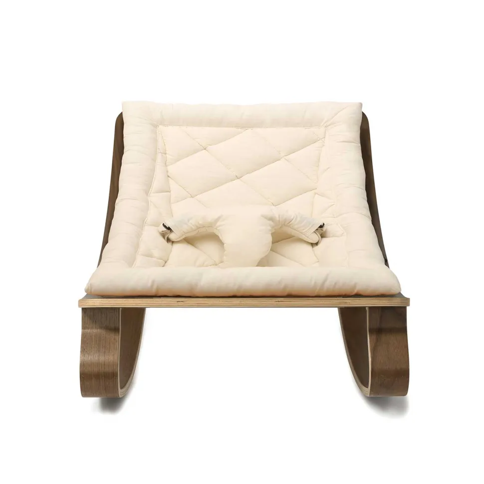 Charlie Crane Levo Baby Rocker in Walnut With Organic White Cushion