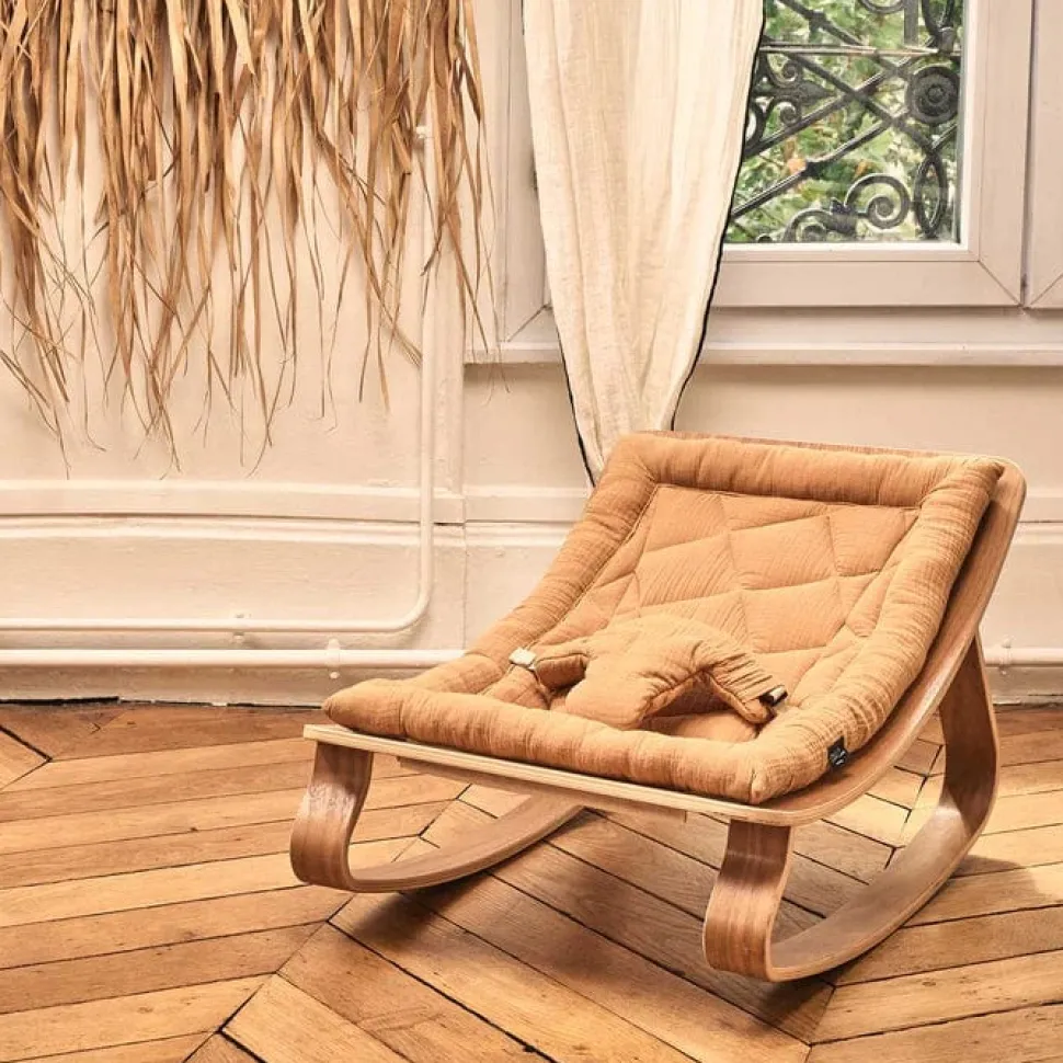 Charlie Crane Levo Baby Rocker in Beech With Camel Cushion