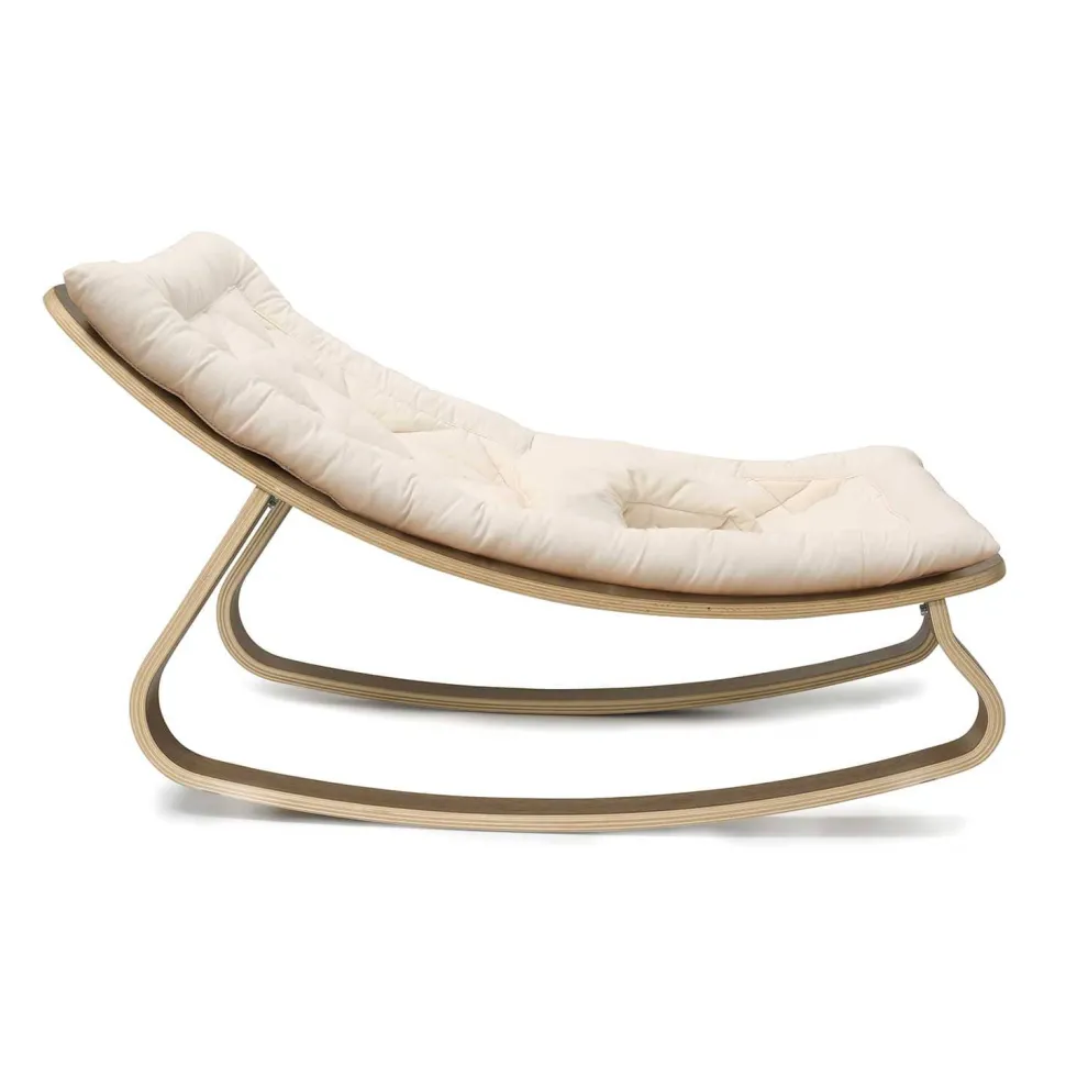 Charlie Crane Levo Baby Rocker in Walnut With Organic White Cushion