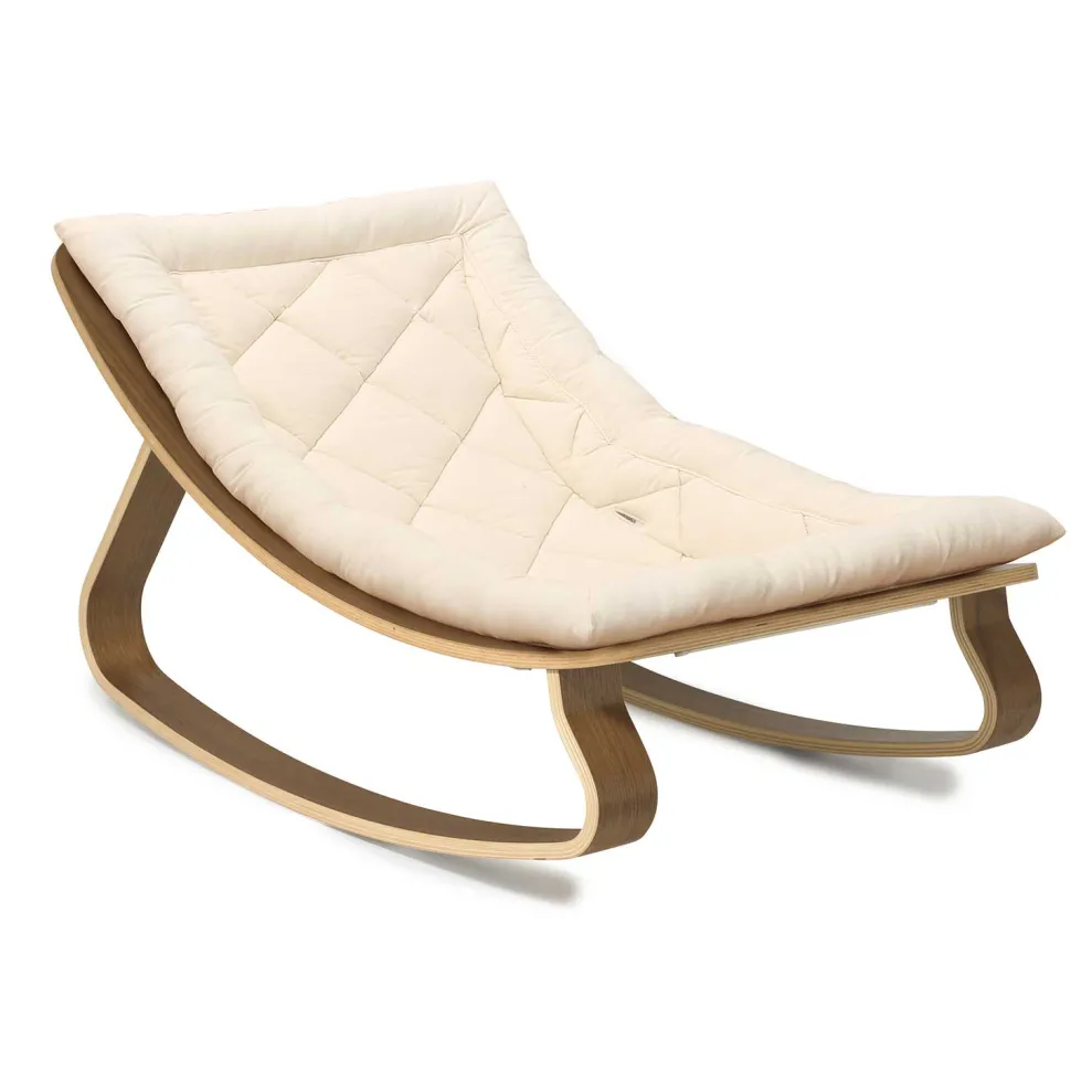 Charlie Crane Levo Baby Rocker in Walnut With Organic White Cushion