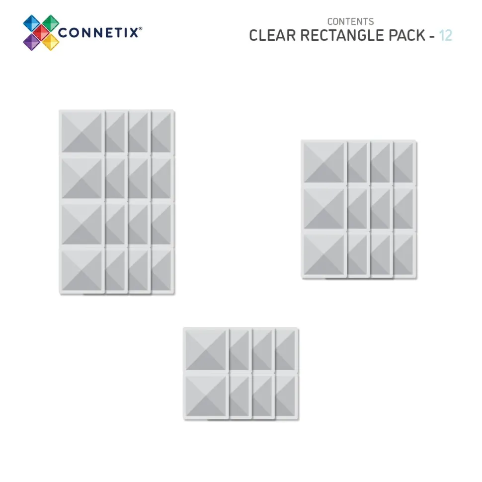 Connetix Tiles Clear Rectangle Pack 12 Piece
