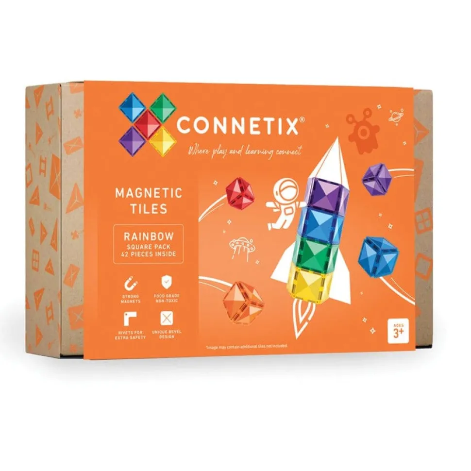 Connetix Tiles Rainbow Square Pack 42 Piece - NEW