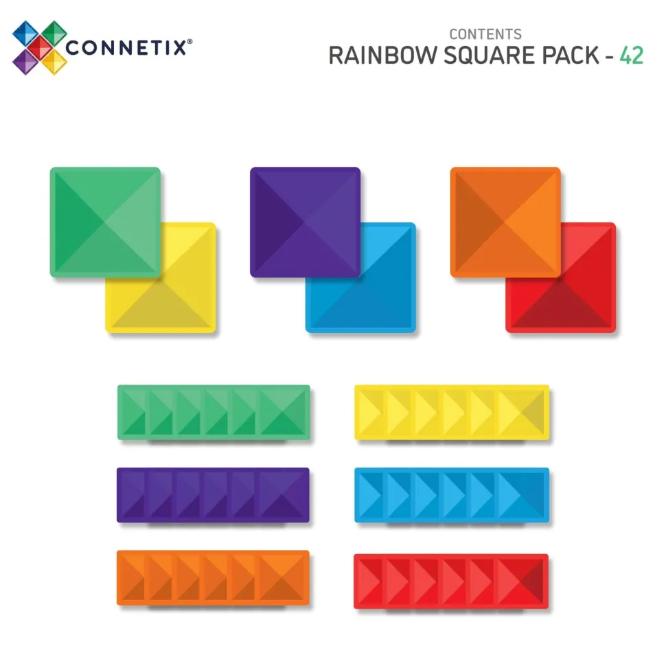 Connetix Tiles Rainbow Square Pack 42 Piece
