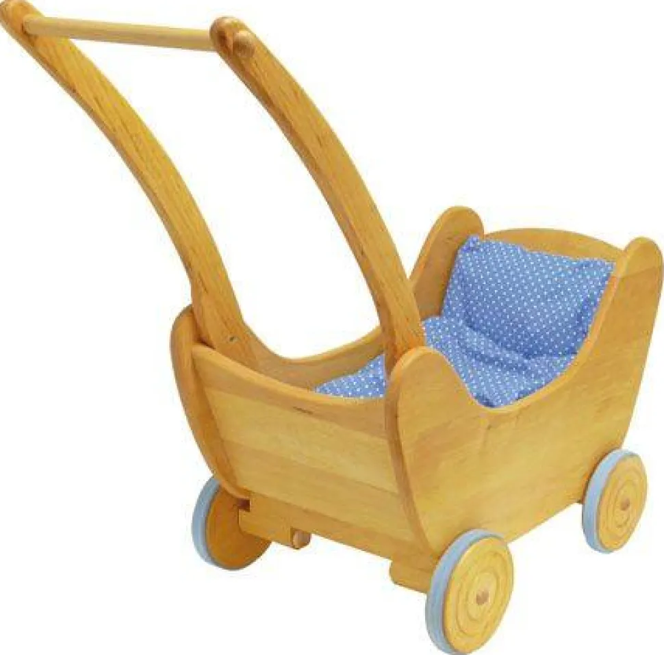 Gluckskafer Childrens Wooden Push Walker / Doll Pram - large Inc Bedding
