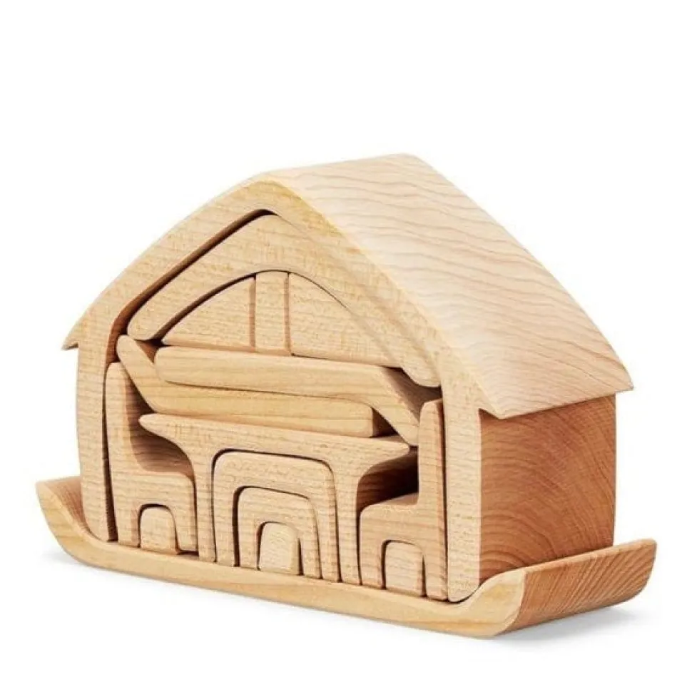 Gluckskafer Wooden Blocks - All-in house, natural 17 pcs