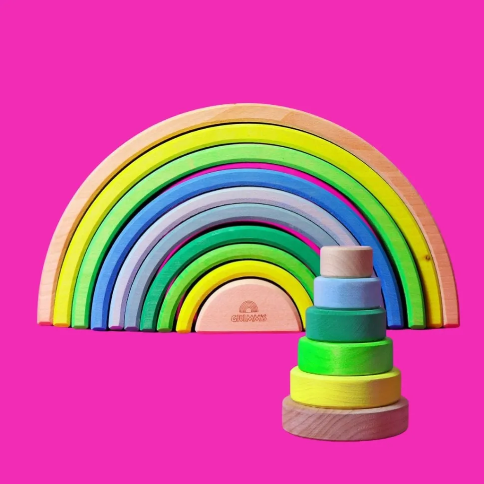Grimm's Rainbow Neon Green 10 Piece + Small Conical Tower Neon Green