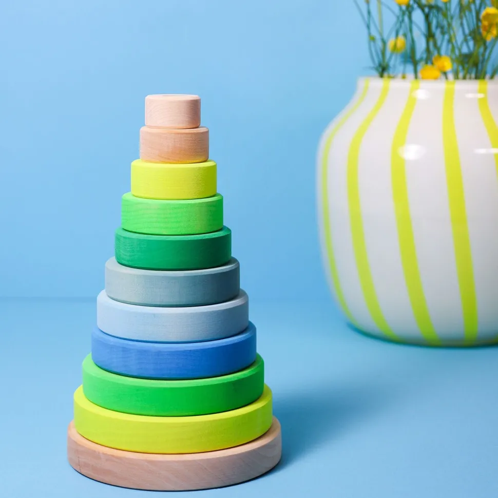 Grimm's Rainbow Neon Green 10 Piece + Conical Tower Neon Green