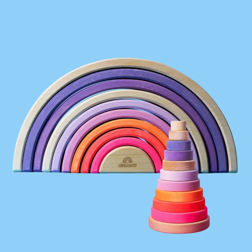Grimm's Rainbow Neon Pink 10 Piece + Conical Tower Neon Pink