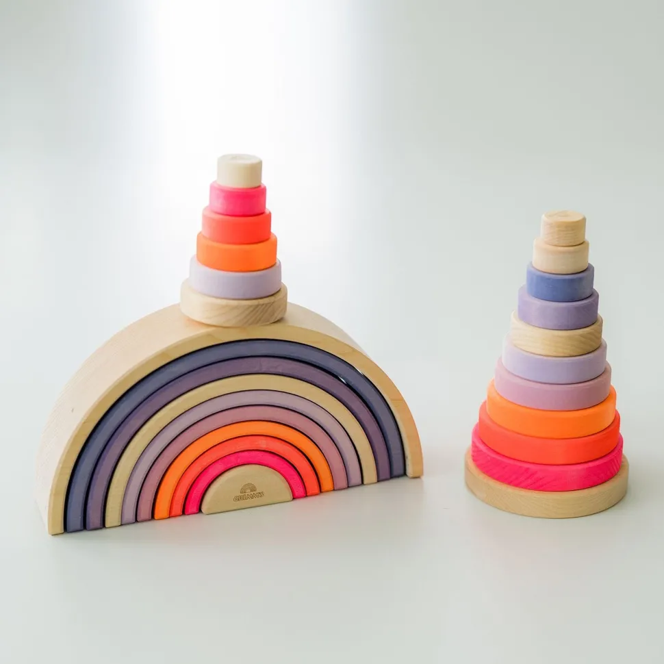 Grimm's Rainbow Neon Pink 10 Piece + Small Conical Tower Neon Pink