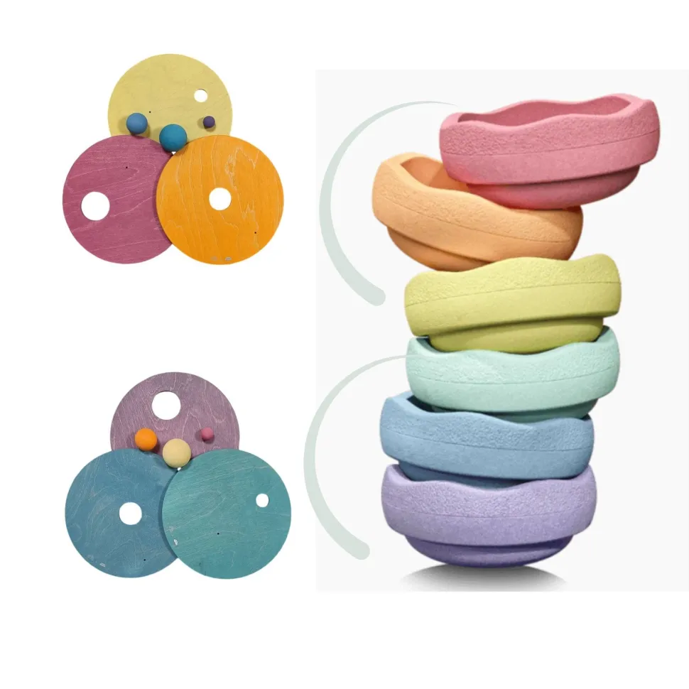 Grimm's Rolling Discs Set for Stapelstein - Cool Pastel