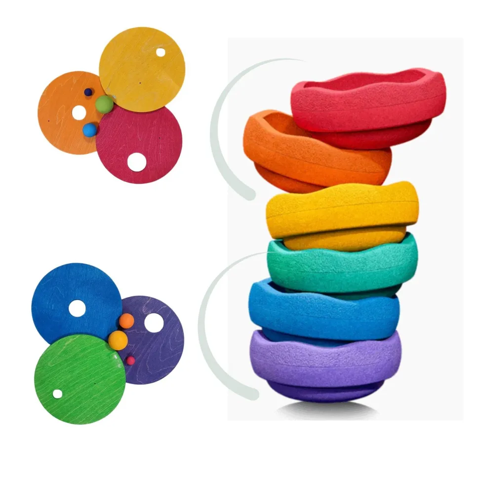 Grimm's Rolling Discs Set for Stapelstein - Cool Rainbow