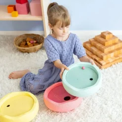 Grimm's x Stapelstein Set - Original Rainbow Complete Pastel Set of 8 ( Super Confetti Board) + Grimm's Rolling Disc Set