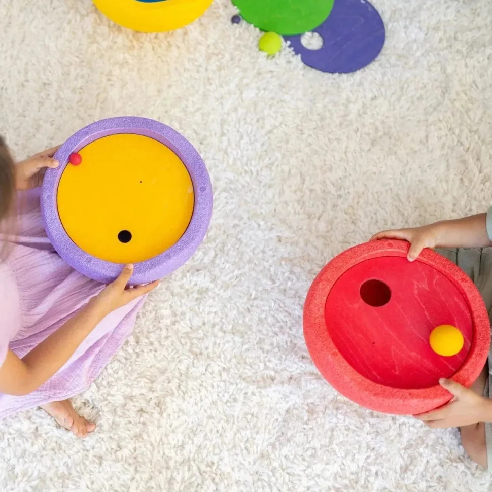 Grimm's x Stapelstein Set - Original Rainbow Classic Set of 7 ( Super Confetti Board) + Grimm's Rolling Disc Set