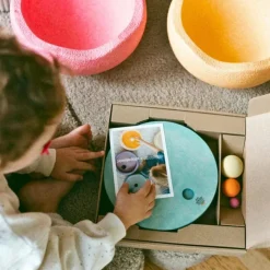 Grimm's x Stapelstein Set - Original Rainbow Complete Pastel Set of 8 ( Super Confetti Board) + Grimm's Rolling Disc Set