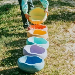 Grimm's x Stapelstein Set - Original Rainbow Complete Pastel Set of 8 ( Super Confetti Board) + Grimm's Rolling Disc Set