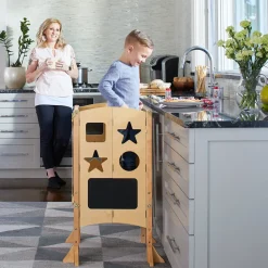 Guidecraft Classic Kitchen Helper Stool with 2 Keepers-Natural
