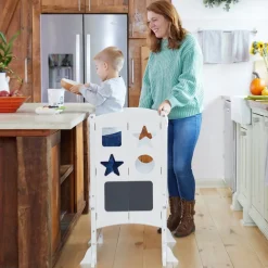 Guidecraft Classic Kitchen Helper Stool with 2 Keepers-White