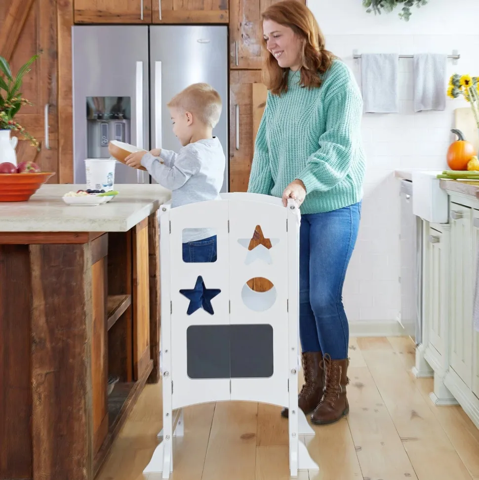 Guidecraft Classic Kitchen Helper Stool with 2 Keepers-White