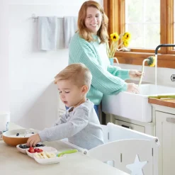 Guidecraft Classic Kitchen Helper Stool with 2 Keepers-White