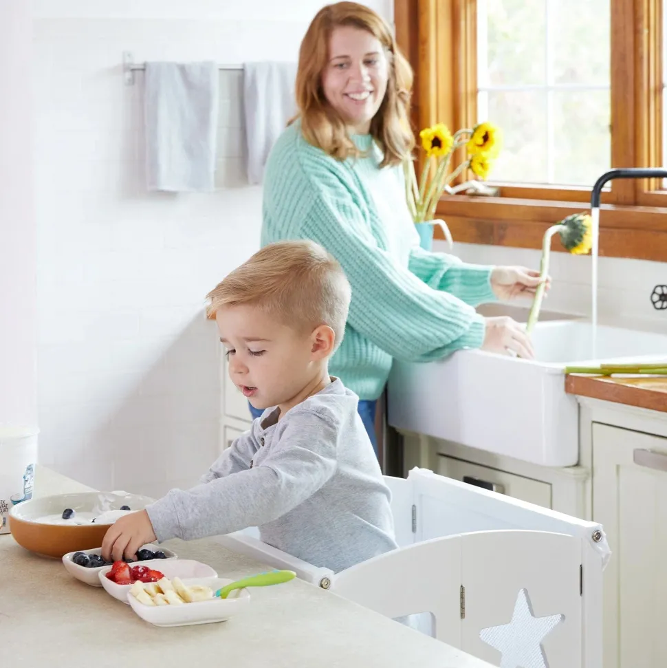 Guidecraft Classic Kitchen Helper Stool with 2 Keepers-White