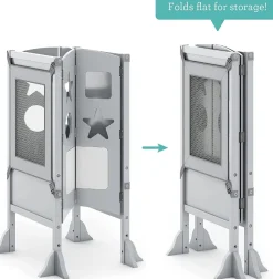 Guidecraft Classic Kitchen Helper Stool with 2 Keepers-Grey