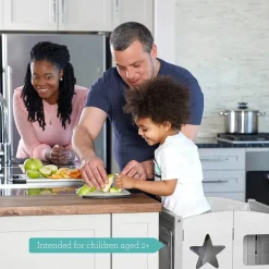 Guidecraft Classic Kitchen Helper Stool with 2 Keepers-Grey