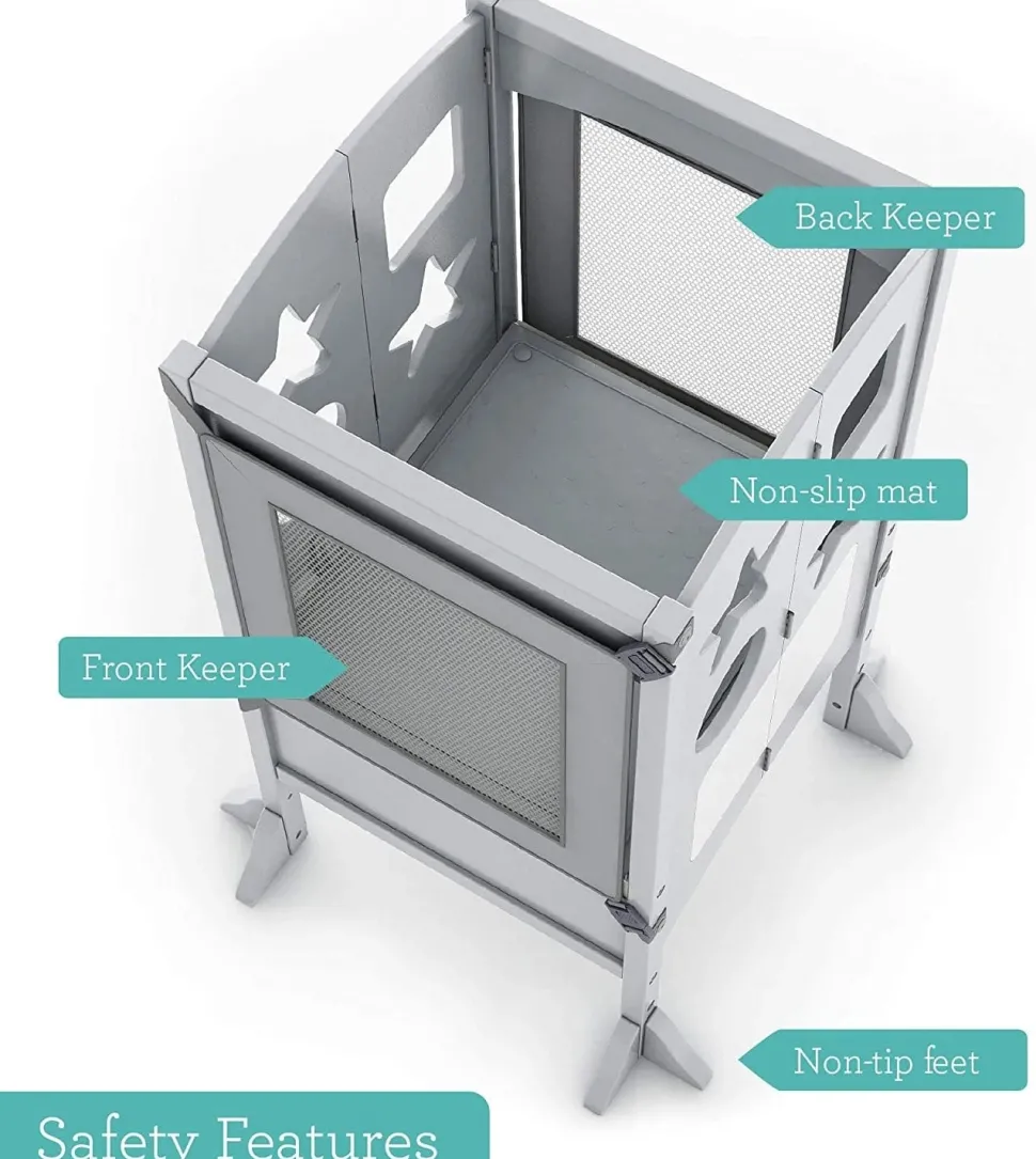 Guidecraft Classic Kitchen Helper Stool with 2 Keepers-Grey