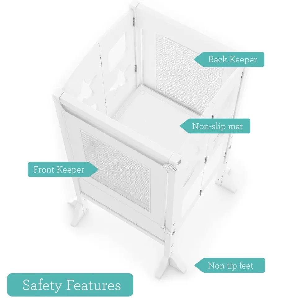 Guidecraft Classic Kitchen Helper Stool with 2 Keepers-White