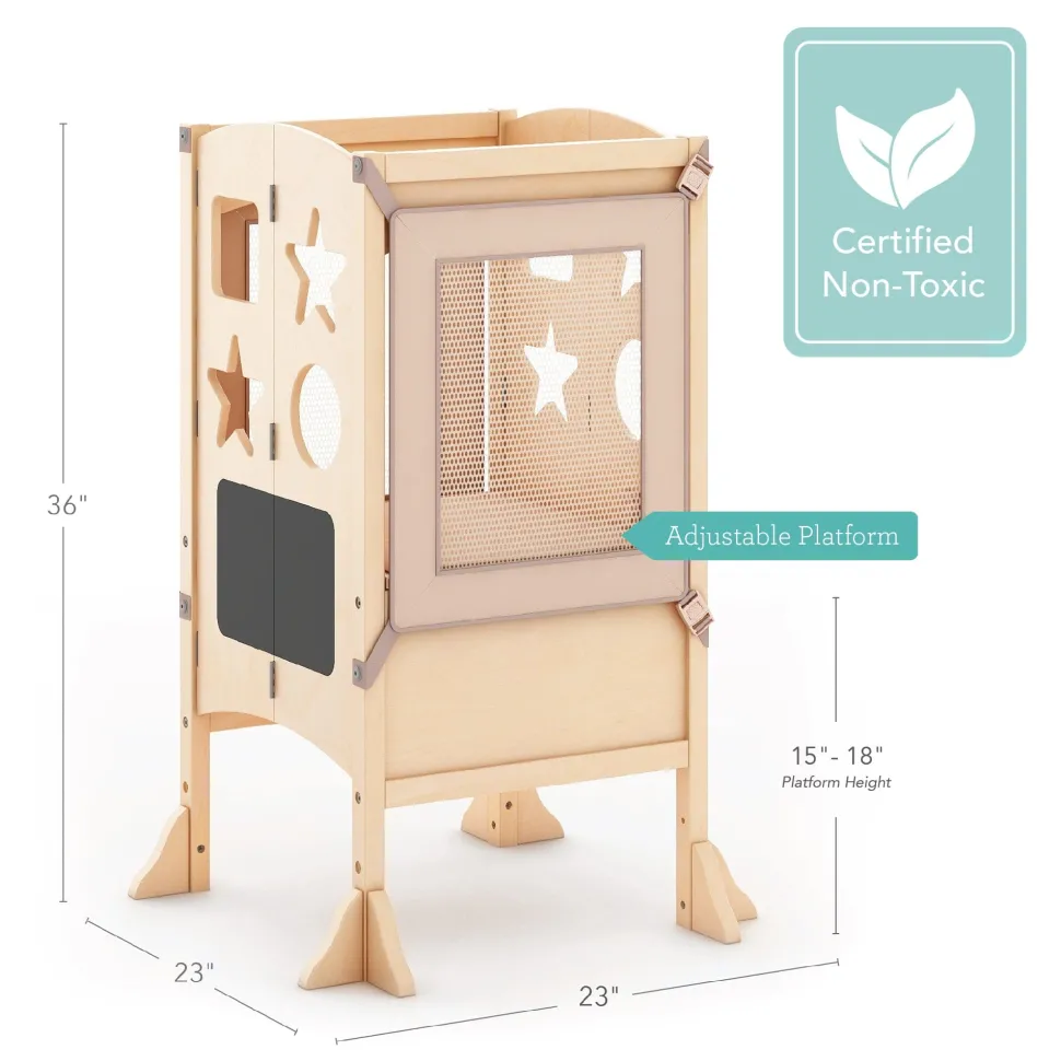 Guidecraft Classic Kitchen Helper Stool with 2 Keepers-Natural