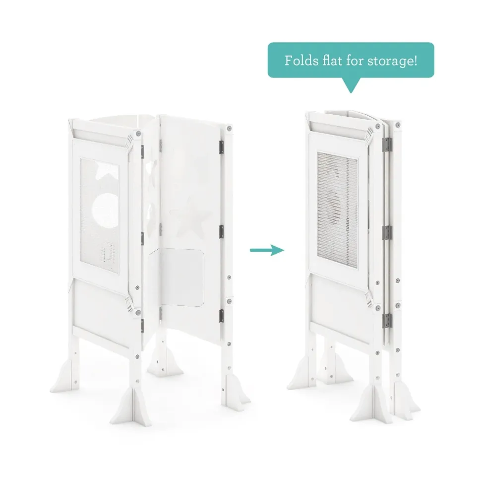 Guidecraft Classic Kitchen Helper Stool with 2 Keepers-White