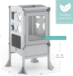 Guidecraft Classic Kitchen Helper Stool with 2 Keepers-Grey