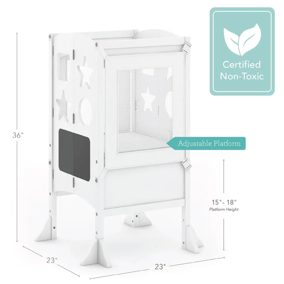 Guidecraft Classic Kitchen Helper Stool with 2 Keepers-White