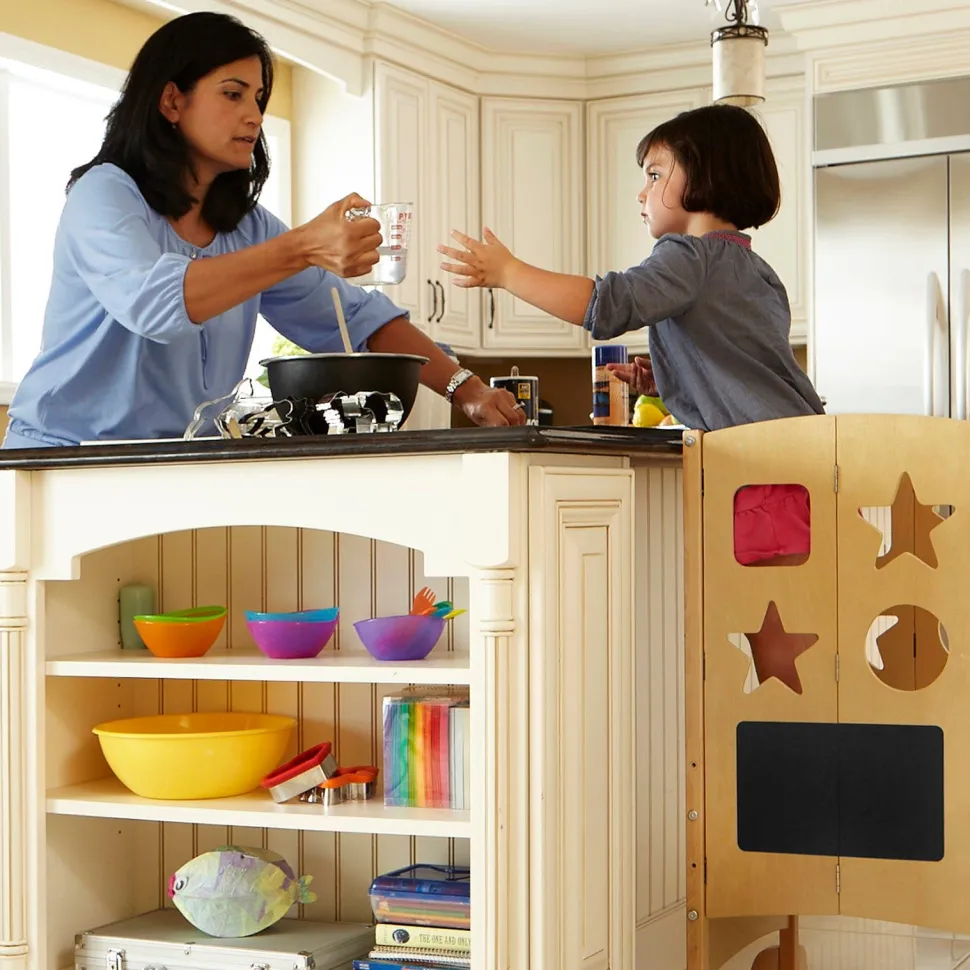 Guidecraft Classic Kitchen Helper Stool with 2 Keepers-Natural