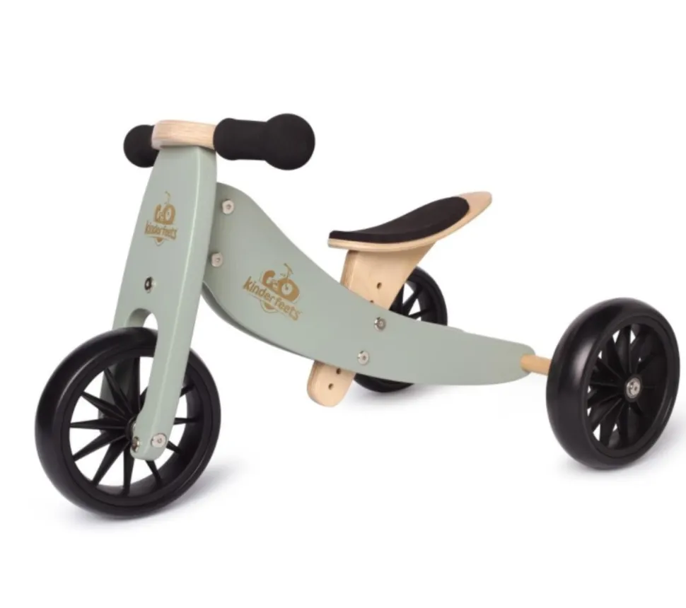 Kinderfeets Wooden 2-In-1 Tiny Tot Trike/Tricycle/Balance Bike (Sage)