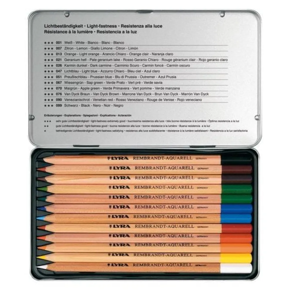 Lyra Rembrandt Aquarelle Watercolour Pencil, Tin 12 Assorted
