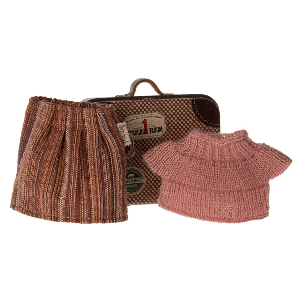 Maileg Mouse Knitted Blouse & Skirt in Suitcase Grandma Mouse