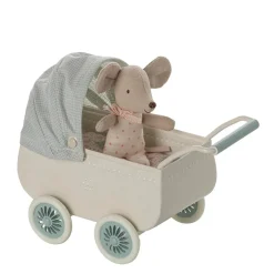 Maileg Pram with Baby Mouse Mint