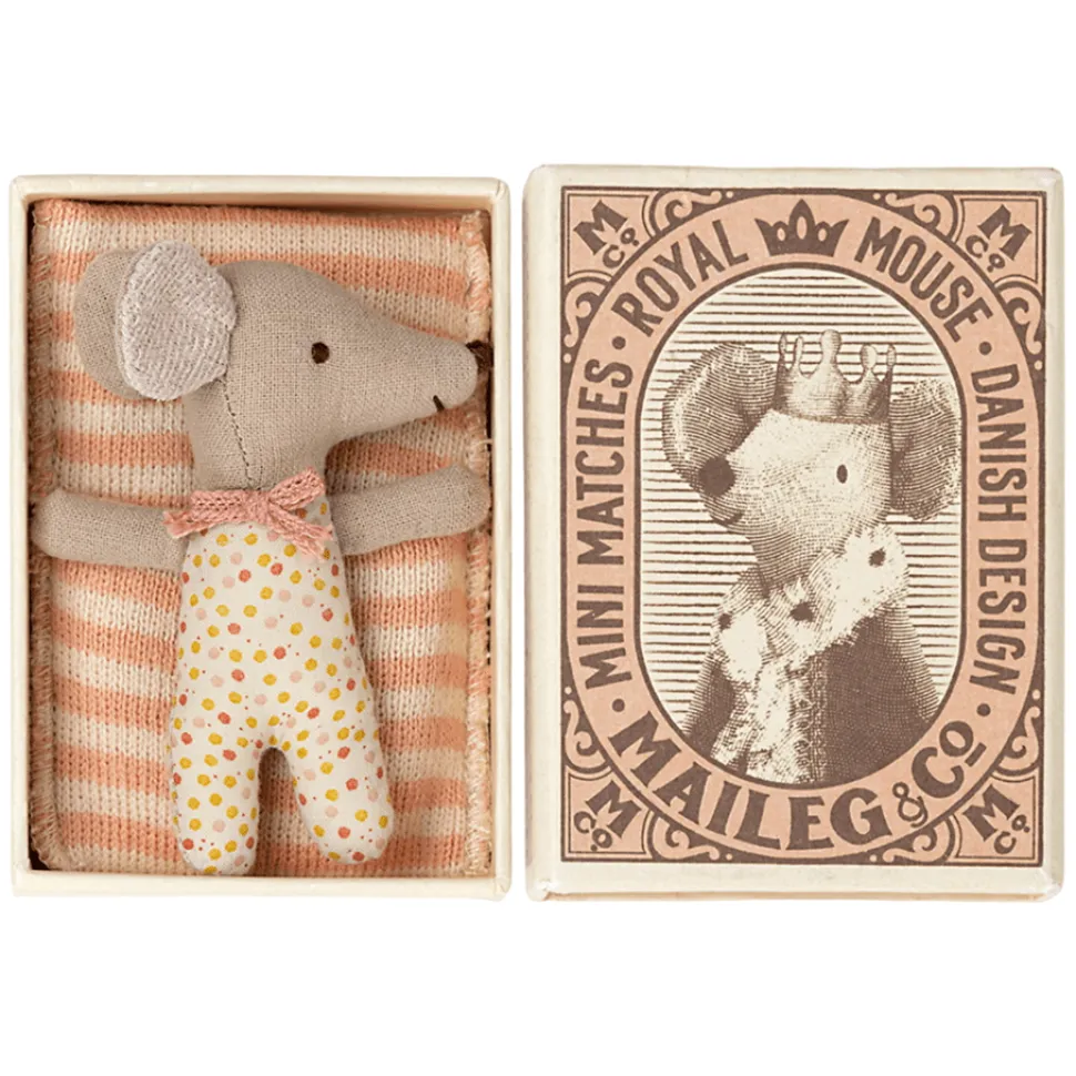 Maileg Sleepy-Wakey Baby Mouse In Box Rose