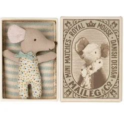Maileg Sleepy-Wakey Baby Mouse in Box Blue