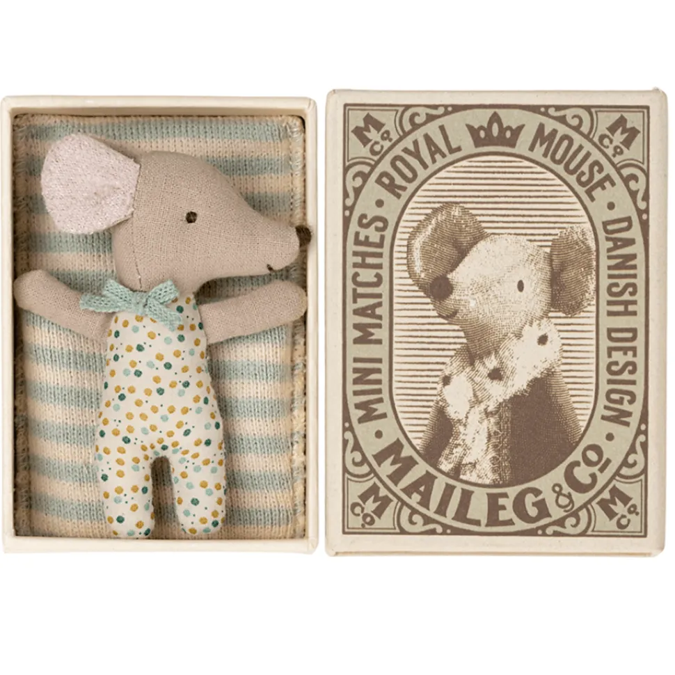 Maileg Sleepy-Wakey Baby Mouse in Box Blue