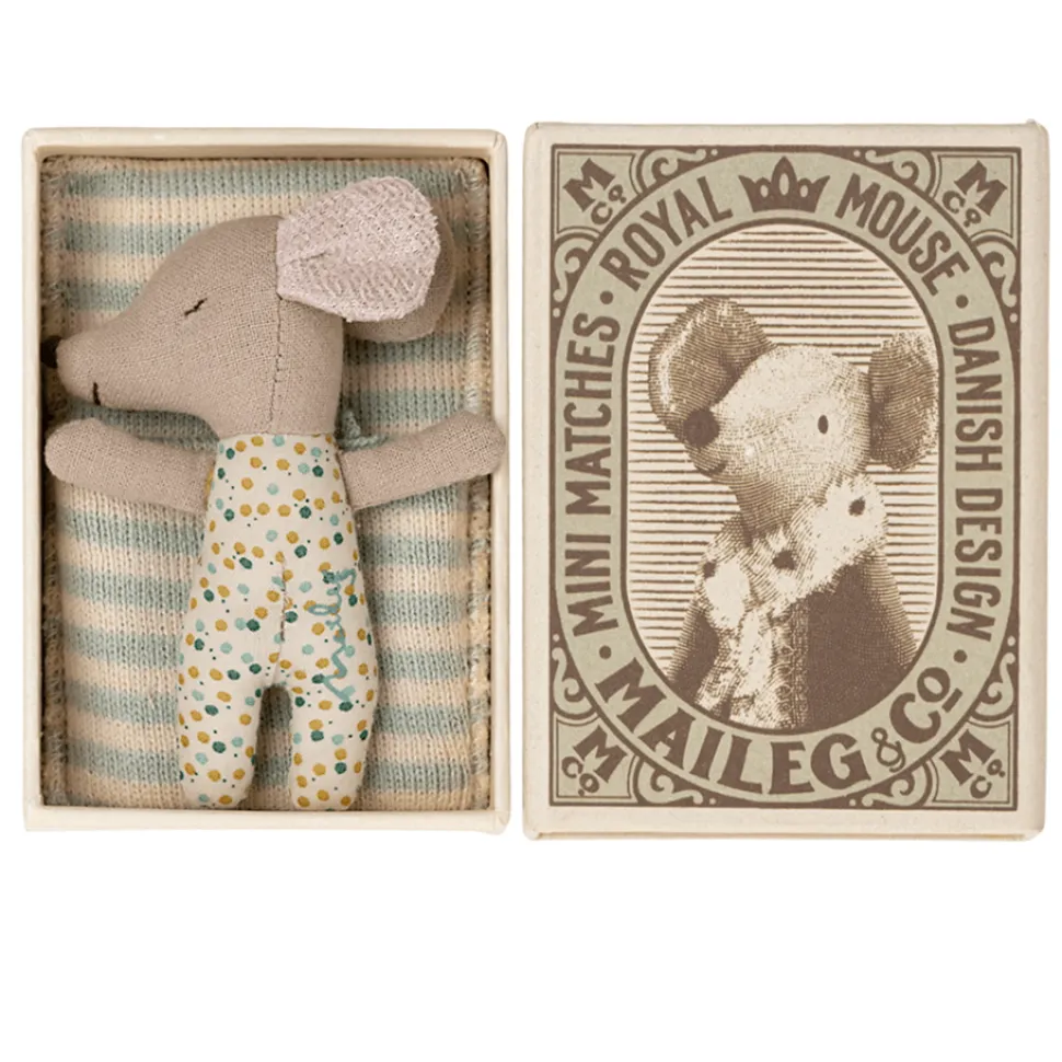 Maileg Sleepy-Wakey Baby Mouse in Box Blue