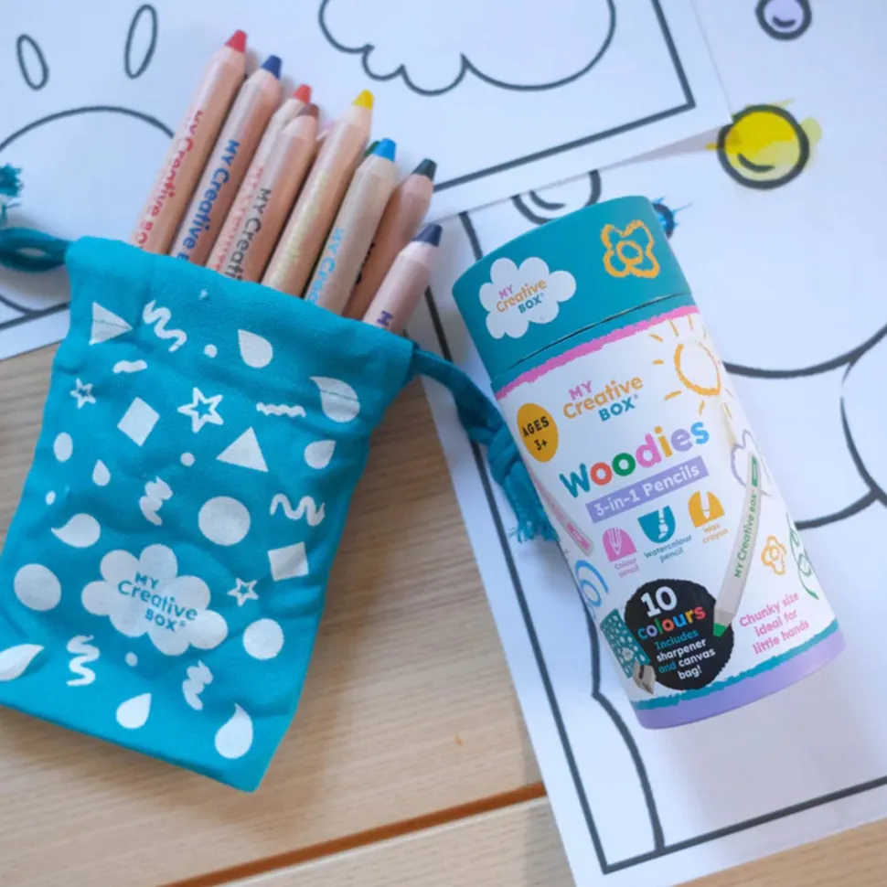 My Creative Box Woodies 3- in-1 Wooden Pencils Set of 10