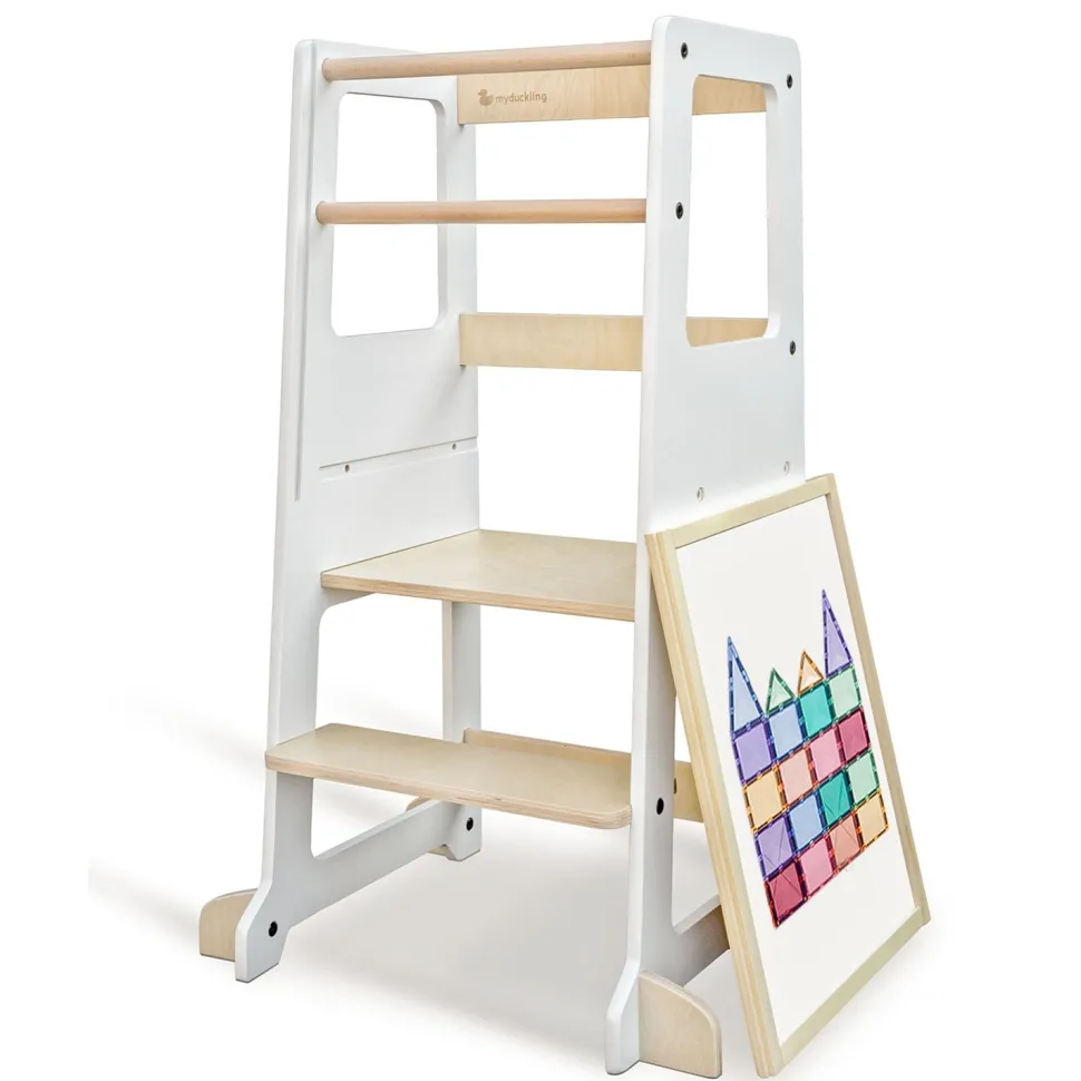My Duckling Adjustable Learning Tower 2 in 1 –White + Natural