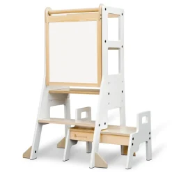 My Duckling Adjustable Learning Tower with Stool – White + Natural