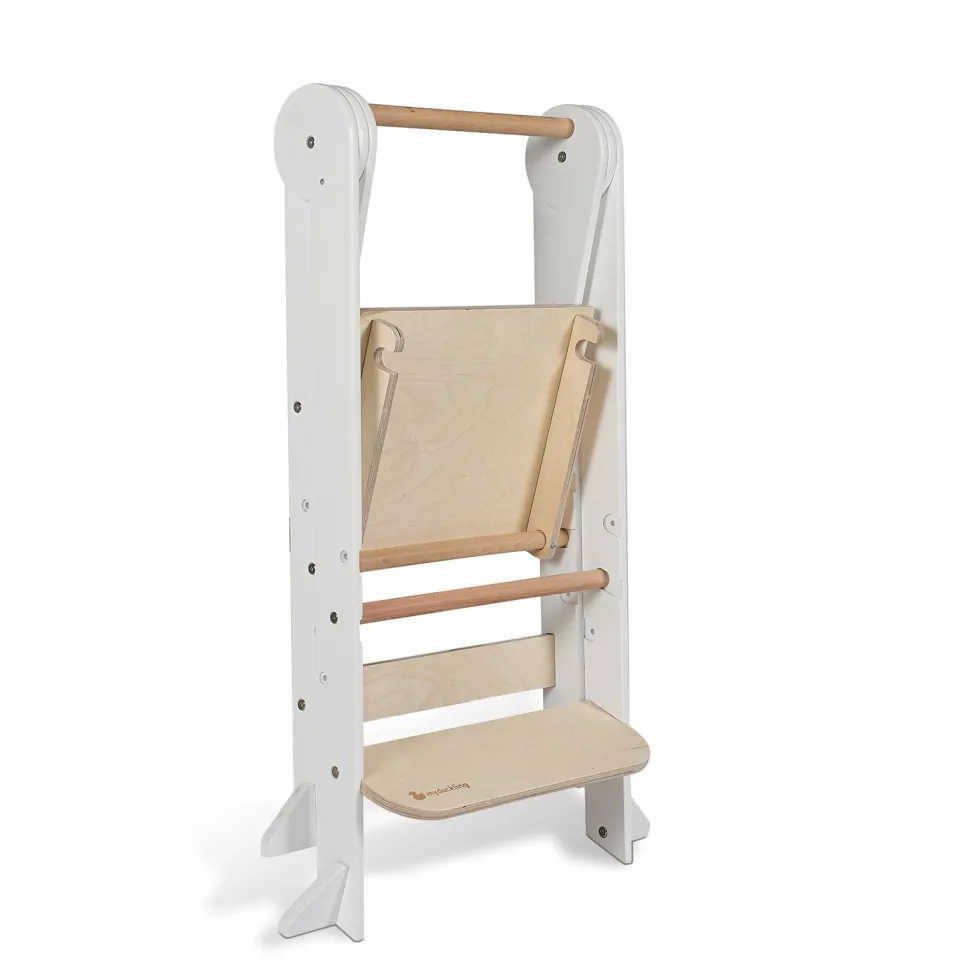 My Duckling Deluxe Folding Adjustable Learning Tower - White/Natural