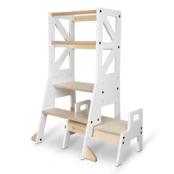 My Duckling JALA Deluxe Adjustable Learning Tower (White/Natural) - Flag with Rectangle Handle