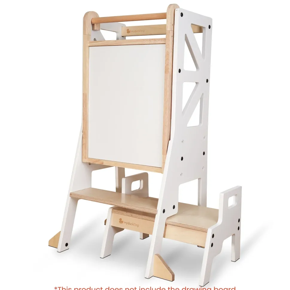 My Duckling JALA Deluxe Adjustable Learning Tower (White/Natural) - Flag with Rectangle Handle