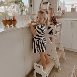 My Duckling JALA Deluxe Adjustable Learning Tower (White/Natural) - Flag with Rectangle Handle
