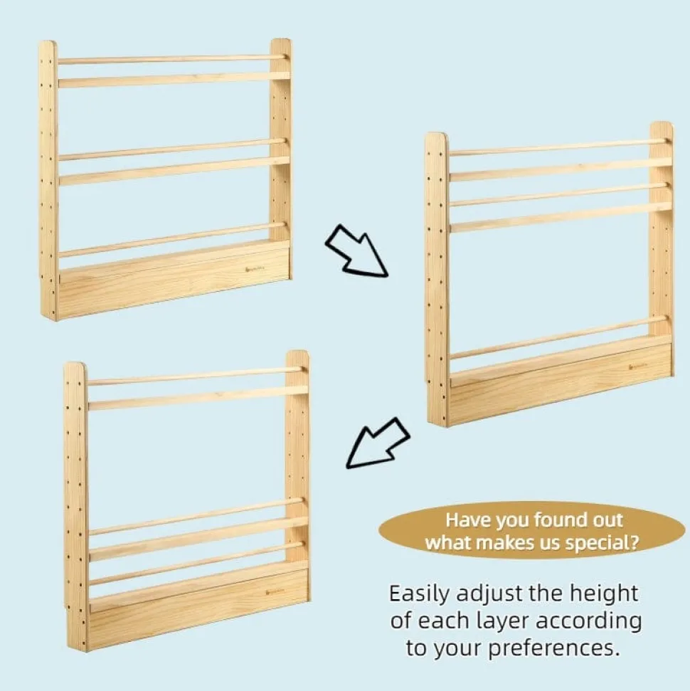 My Duckling NALA 3 Tier Adjustable Solid Wood Bookshelf