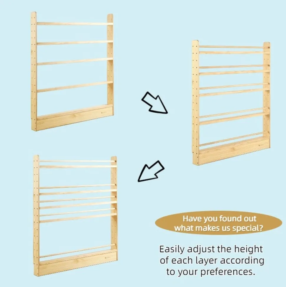 My Duckling NALA 5 Tier Adjustable Solid Wood Bookshelf